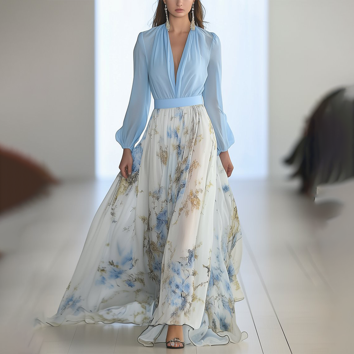 Robe longue imprimée de fleurs avec col en V, absolument magnifique