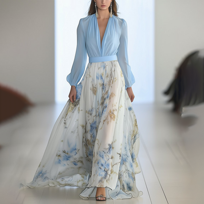 Robe longue imprimée de fleurs avec col en V, absolument magnifique