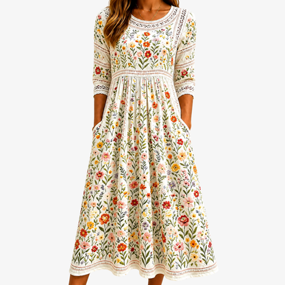 Robe midi « Charme des prés fleuris »