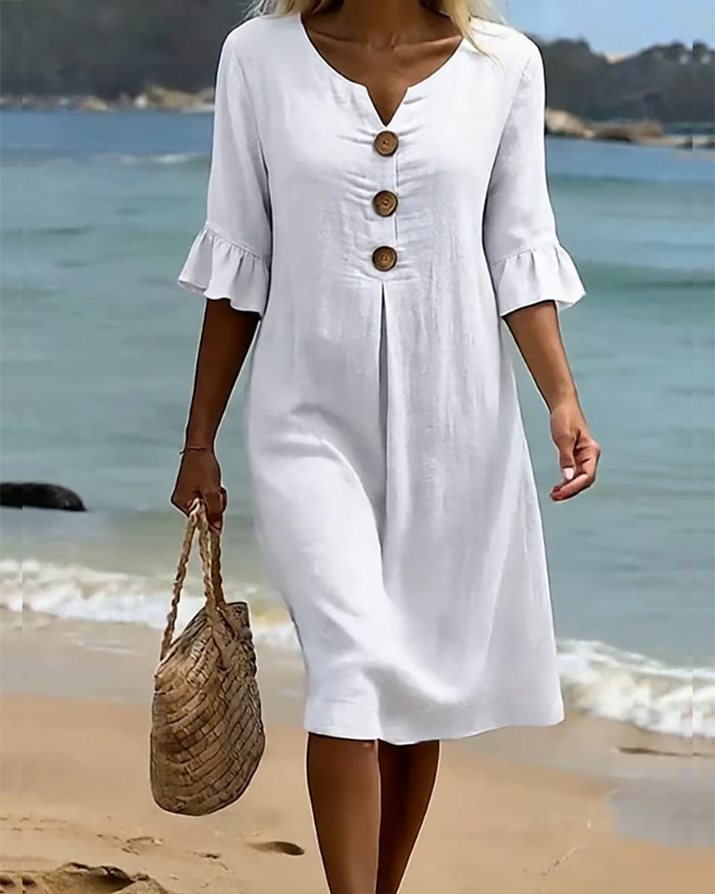 Robe 100 % coton à manches volantées et boutonnées