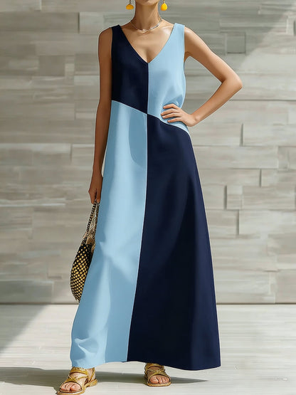 Robe longue sans manches color block