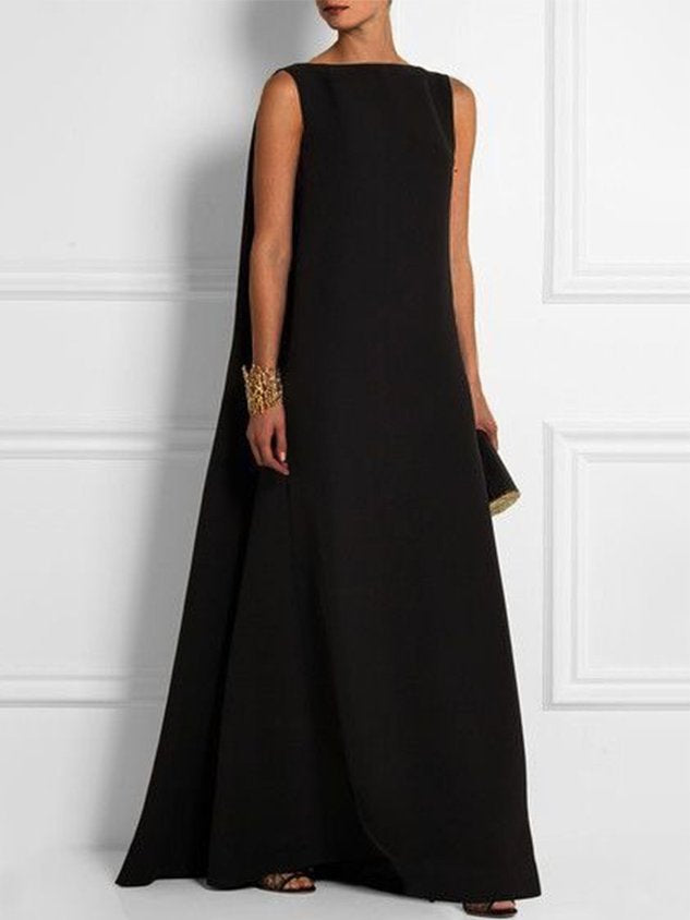 Robe décontractée tissée sans manches à col rond unie vintage