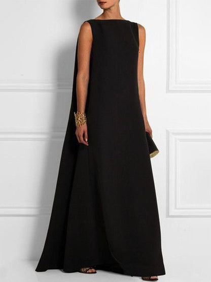 Robe décontractée tissée sans manches à col rond unie vintage