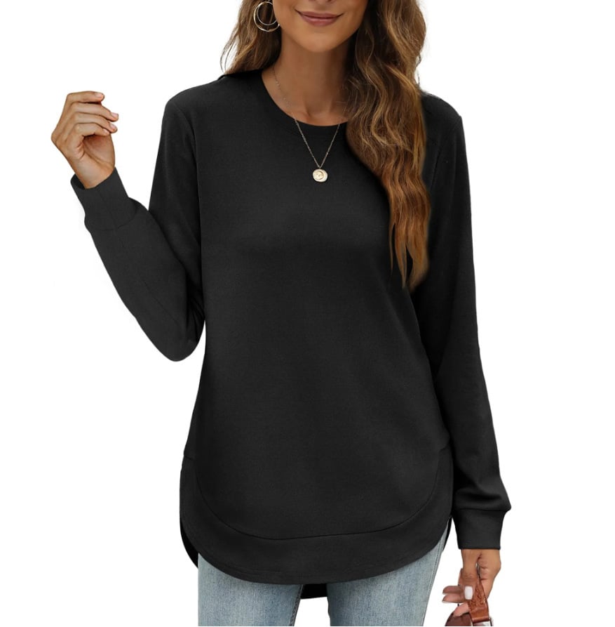 Sweat-shirt femme col rond ourlet incurvé