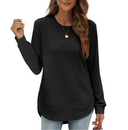Sweat-shirt femme col rond ourlet incurvé