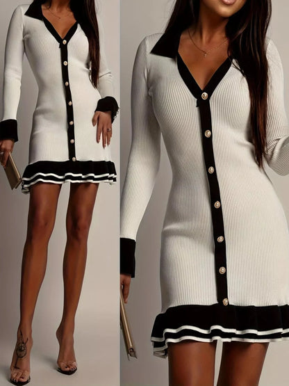 Sweet Angel Contrast-Trim Knitted Sweater Dress