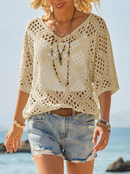 ? Top Bohème en Crochet Col V Fait Main | Essentiel de l'Été Abricot