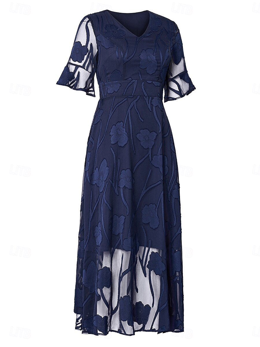 Robe florale col V à manches transparentes