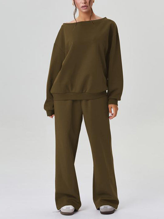 Ensemble top à manches longues épaules dénudées et pantalon large pour femme