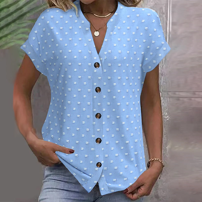 Off-the-shoulder blue blouse