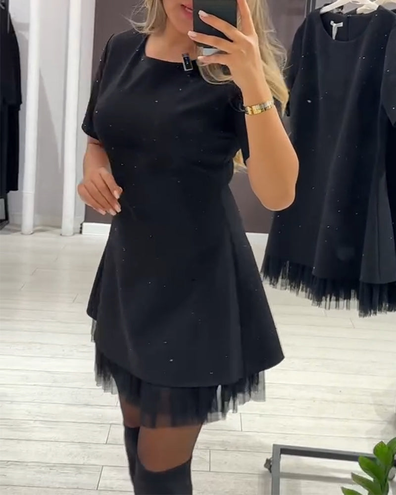 Elegant shimmering mesh patchwork dress