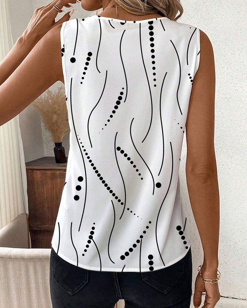 Gilet plissé sans manches à imprimé, col en V
