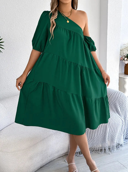 One-shoulder dress with layered ruffles
