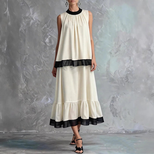Ensemble long deux pièces étagé noir et blanc élégant