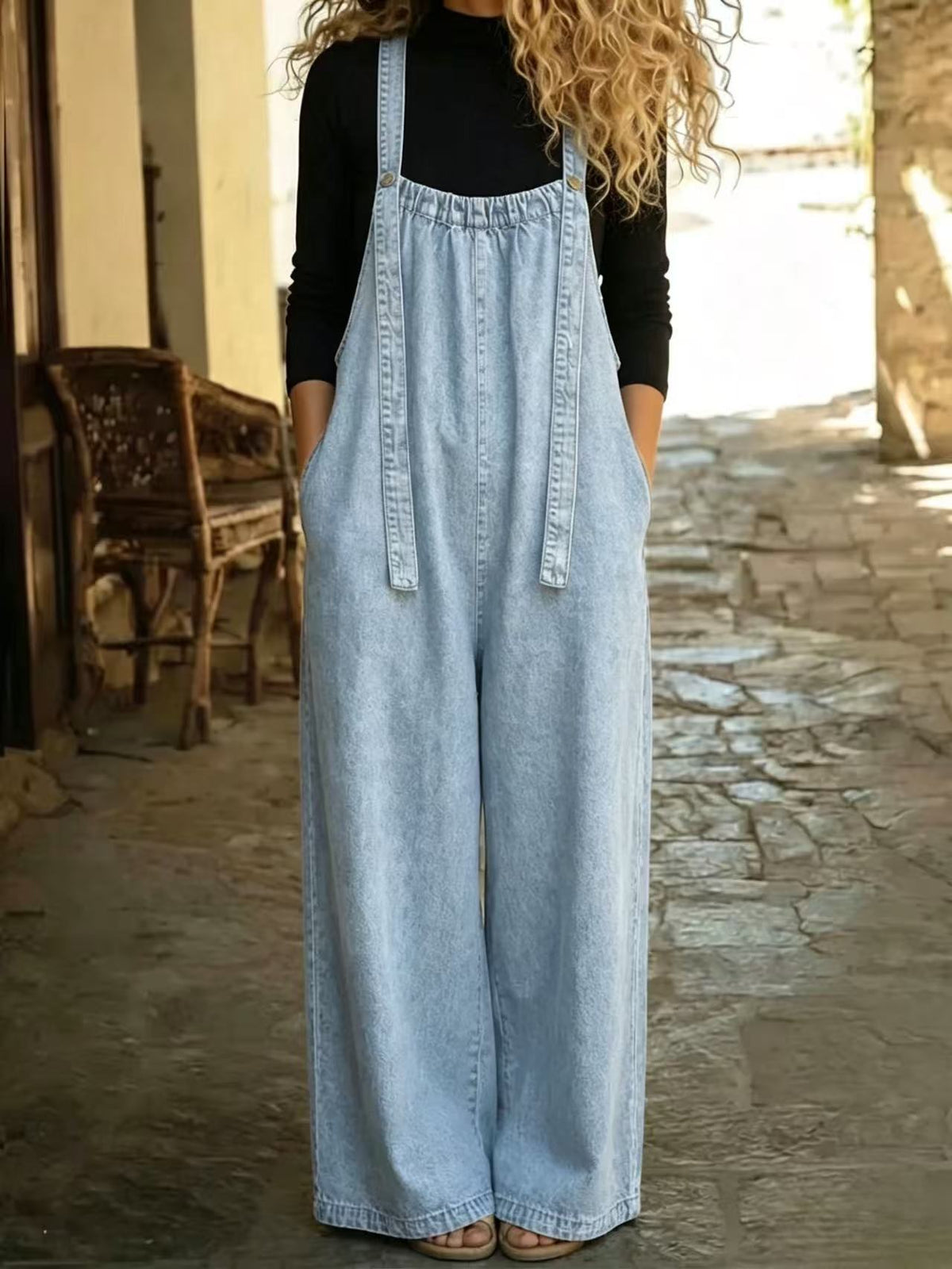 Salopette ample en jean délavé style vintage