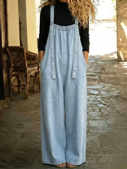 Salopette ample en jean délavé style vintage