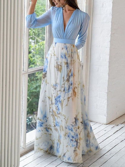 Robe longue imprimée de fleurs avec col en V, absolument magnifique