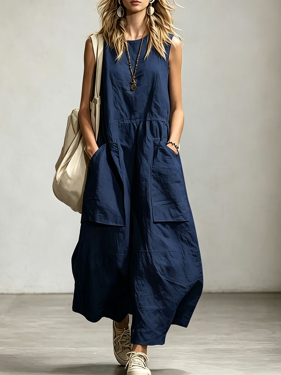 Combinaison Femme Sans Manches Col Rond Coupe Ample