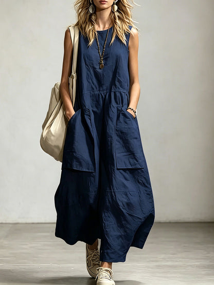 Combinaison Femme Sans Manches Col Rond Coupe Ample