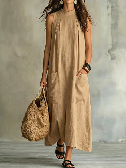 Robe longue sans manches ample en mélange de lin
