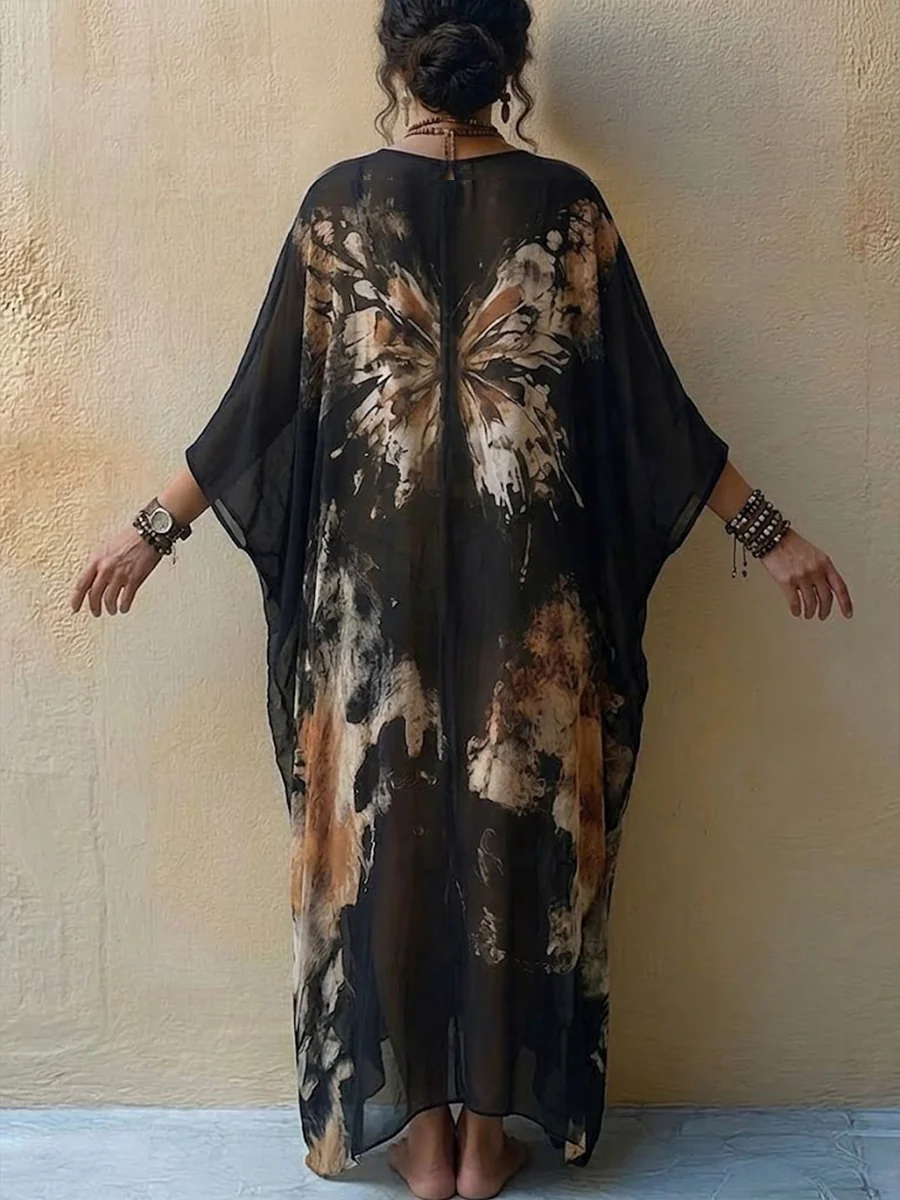 Robe longue fluide à imprimé papillon Bohemian