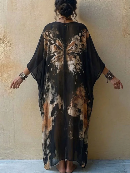 Robe longue fluide à imprimé papillon Bohemian