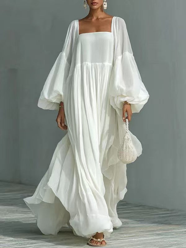 Robe de fête blanche à manches longues pour femme