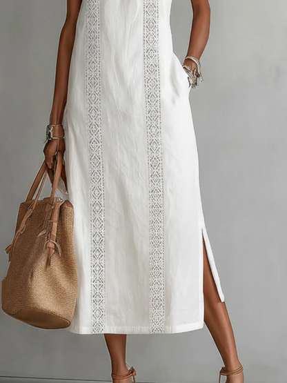 🌿 Minimalist, retro and soft linen dress with lace details