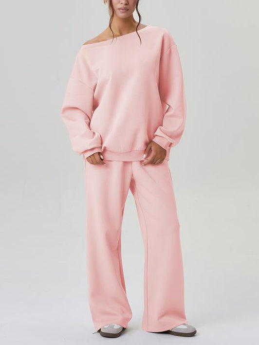 Ensemble top à manches longues épaules dénudées et pantalon large pour femme