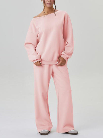 Ensemble top à manches longues épaules dénudées et pantalon large pour femme