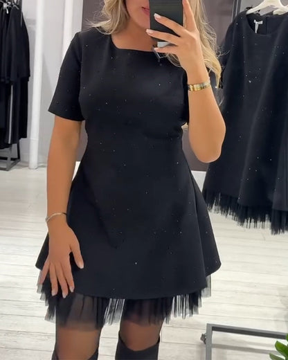 Elegant shimmering mesh patchwork dress