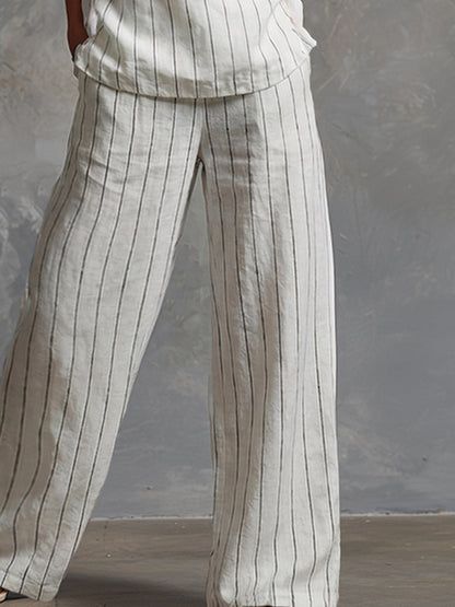 Ensemble classique sans manches en coton rayé blanc et pantalon large