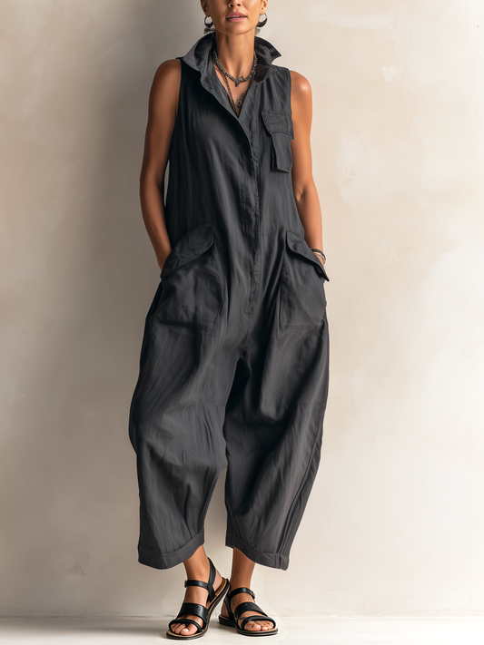 Combinaison sans manches de style utilitaire à jambes larges