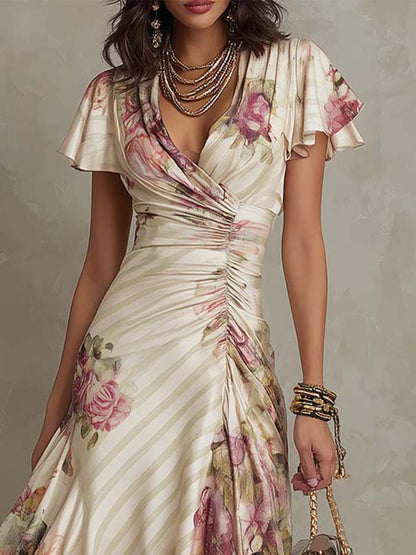 Robe midi en mousseline fleurie, style vintage élégant