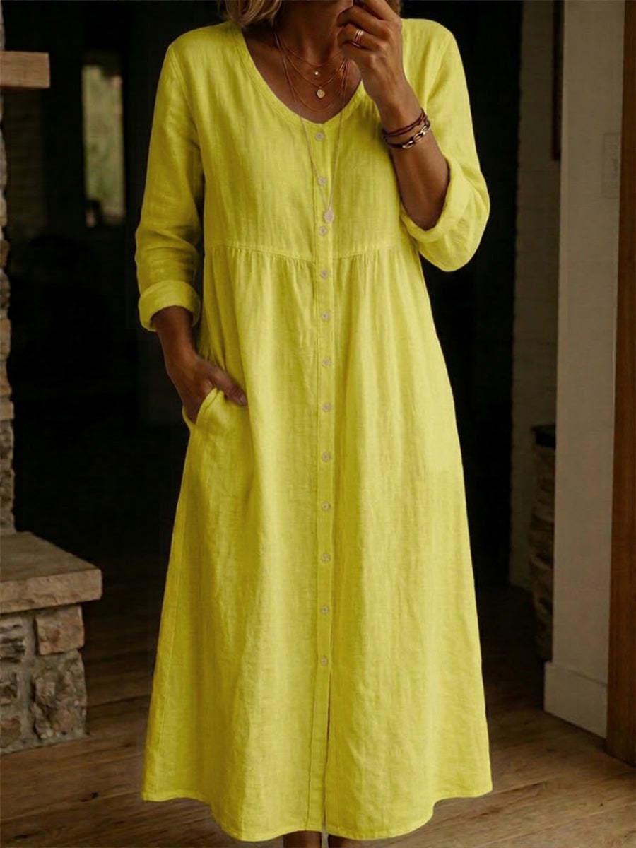 Plain women's dress for spring/autumn, A-line long-sleeved dress