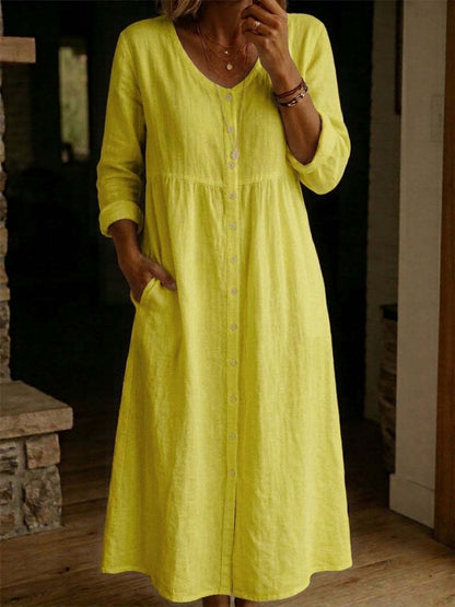 Plain women's dress for spring/autumn, A-line long-sleeved dress