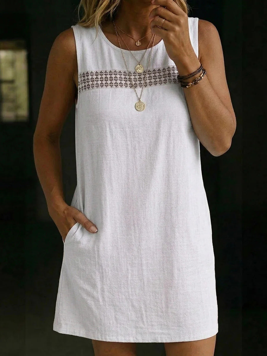 Robe droite sans manches en mélange de lin