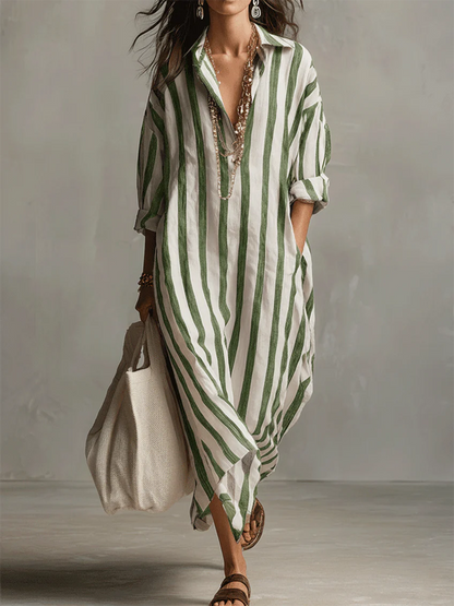 Robe rayée en lin et coton décontractée et confortable