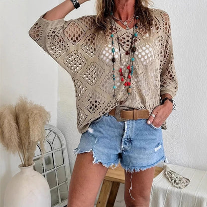 ? Top Bohème en Crochet Col V Fait Main | Essentiel de l'Été Abricot