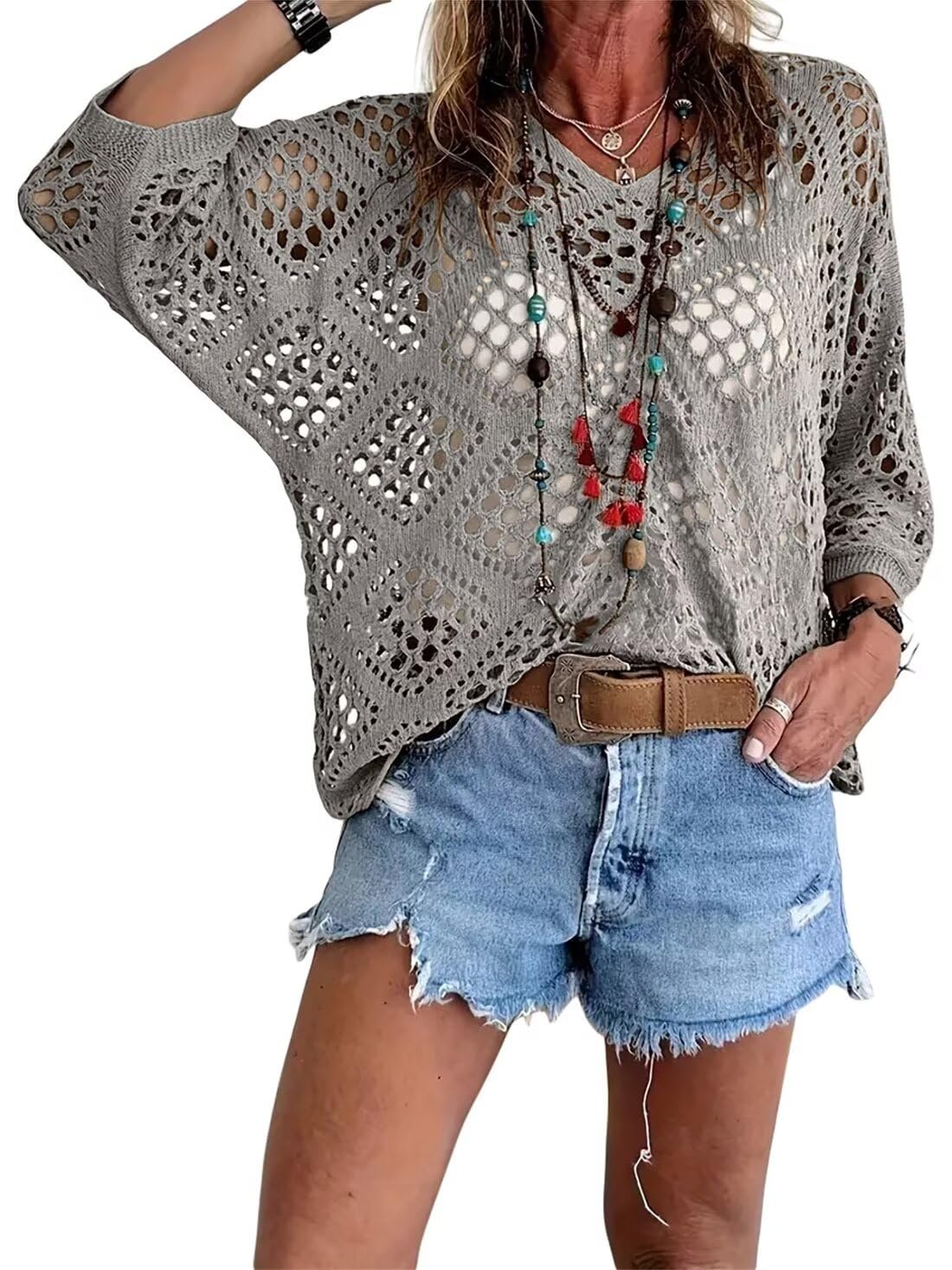 ? Top Bohème en Crochet Col V Fait Main | Essentiel de l'Été Abricot