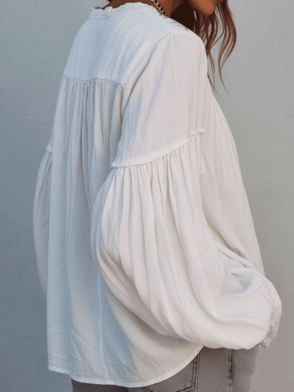 Blouse à manches longues en coton blanc brodé, style bohème