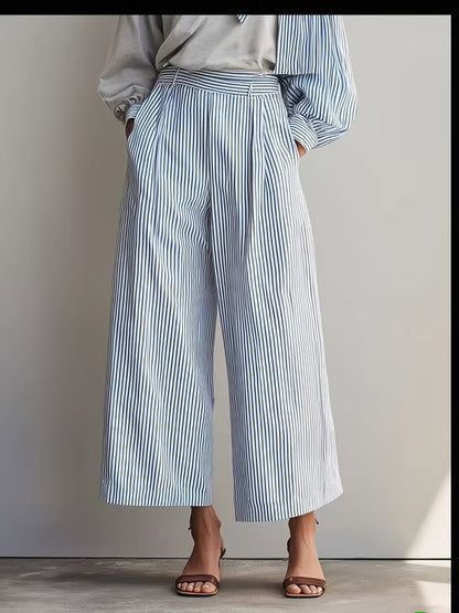 Costume Pantalon Droit Femme Rayé Décontracté Élégant