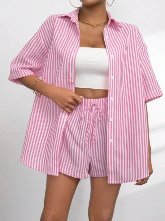 Ensemble chemise boutonnée et short rayé Caitlin
