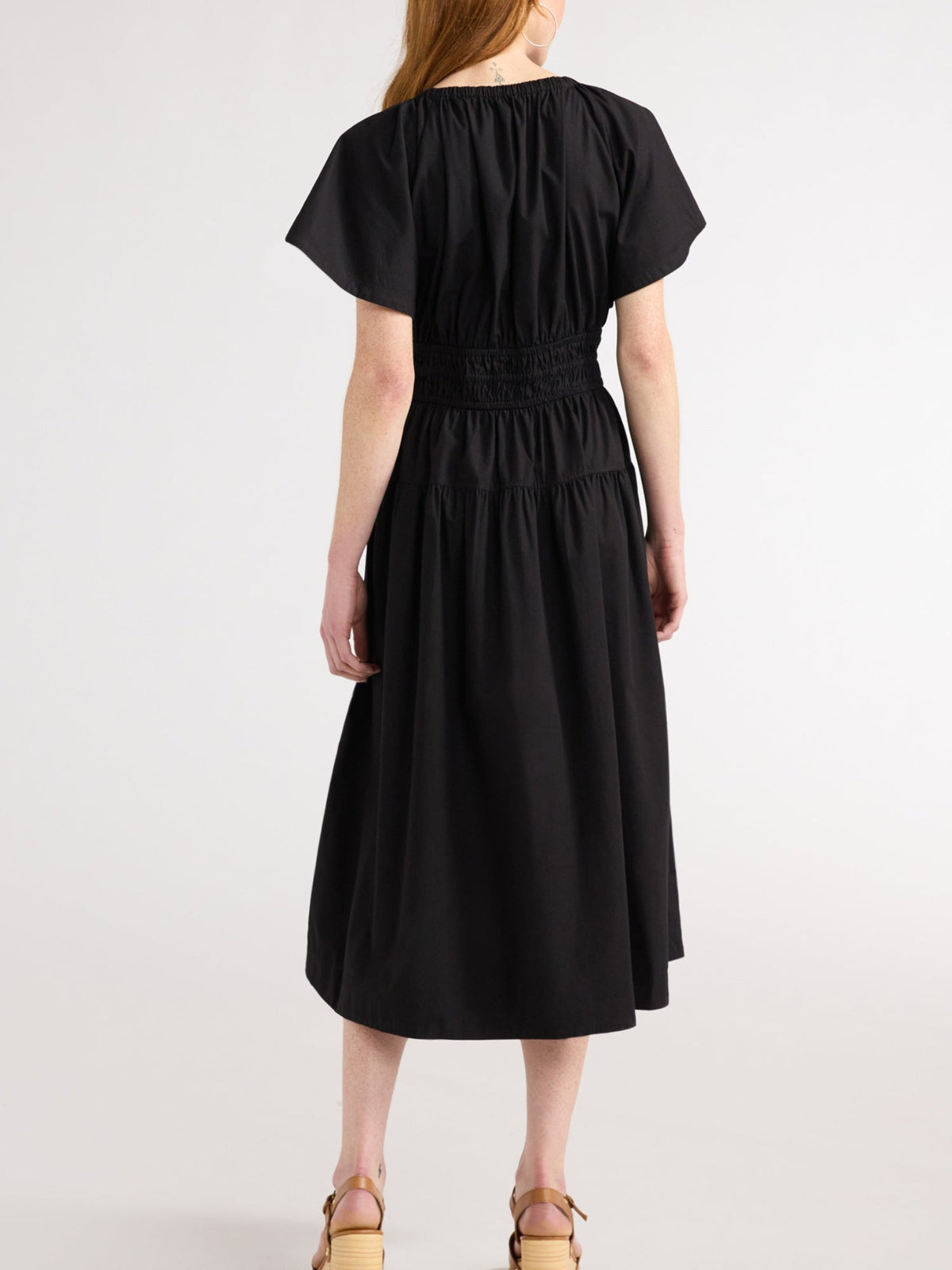 Casual women's light denim ruffled midi dress, on sale