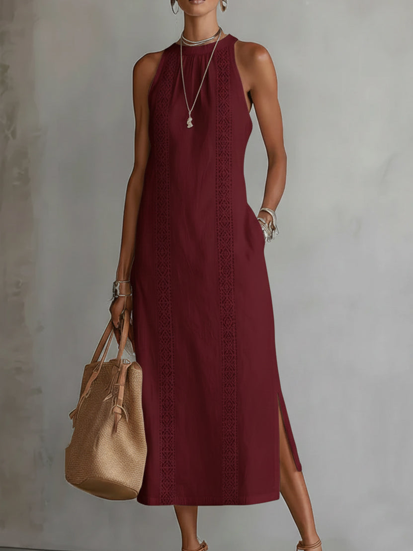🌿 Minimalist, retro and soft linen dress with lace details