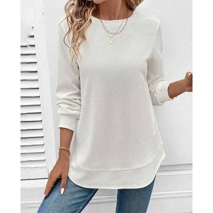 Round-neck, long-sleeved, solid-colour top