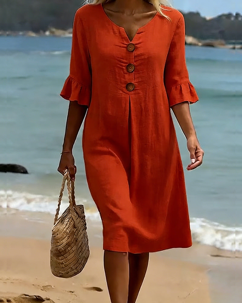 Robe 100 % coton à manches volantées et boutonnées