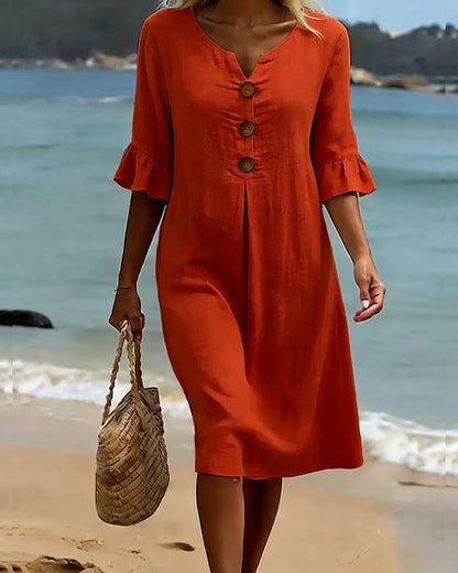 Robe 100 % coton à manches volantées et boutonnées
