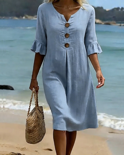 Robe 100 % coton à manches volantées et boutonnées
