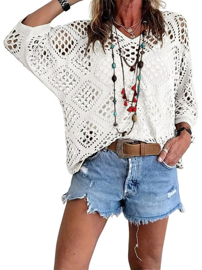? Top Bohème en Crochet Col V Fait Main | Essentiel de l'Été Abricot
